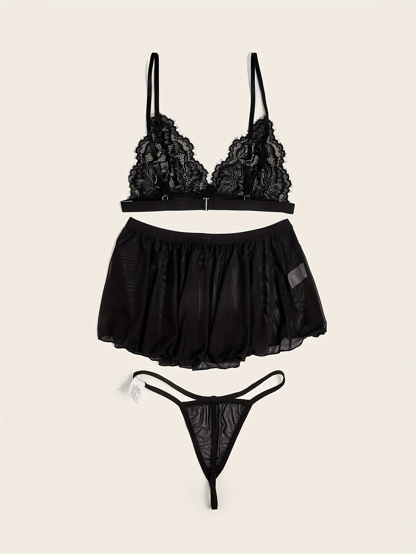 Black Ribbon Cross-Back Lingerie Set – Elegant & Seductive Nightwear
