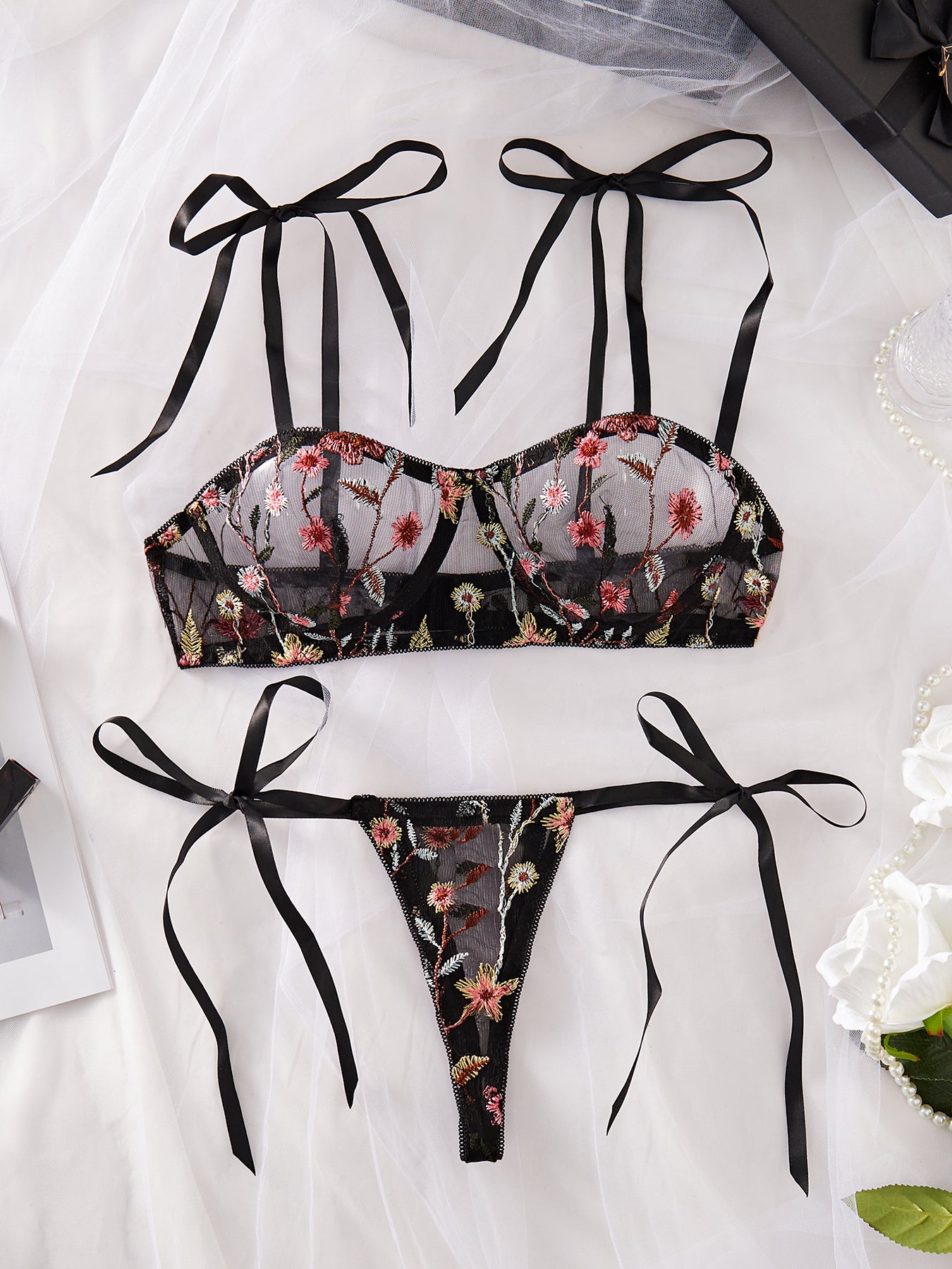 Tie-Up Lingerie Set – Sensual Bra & Thong for Intimate Nights