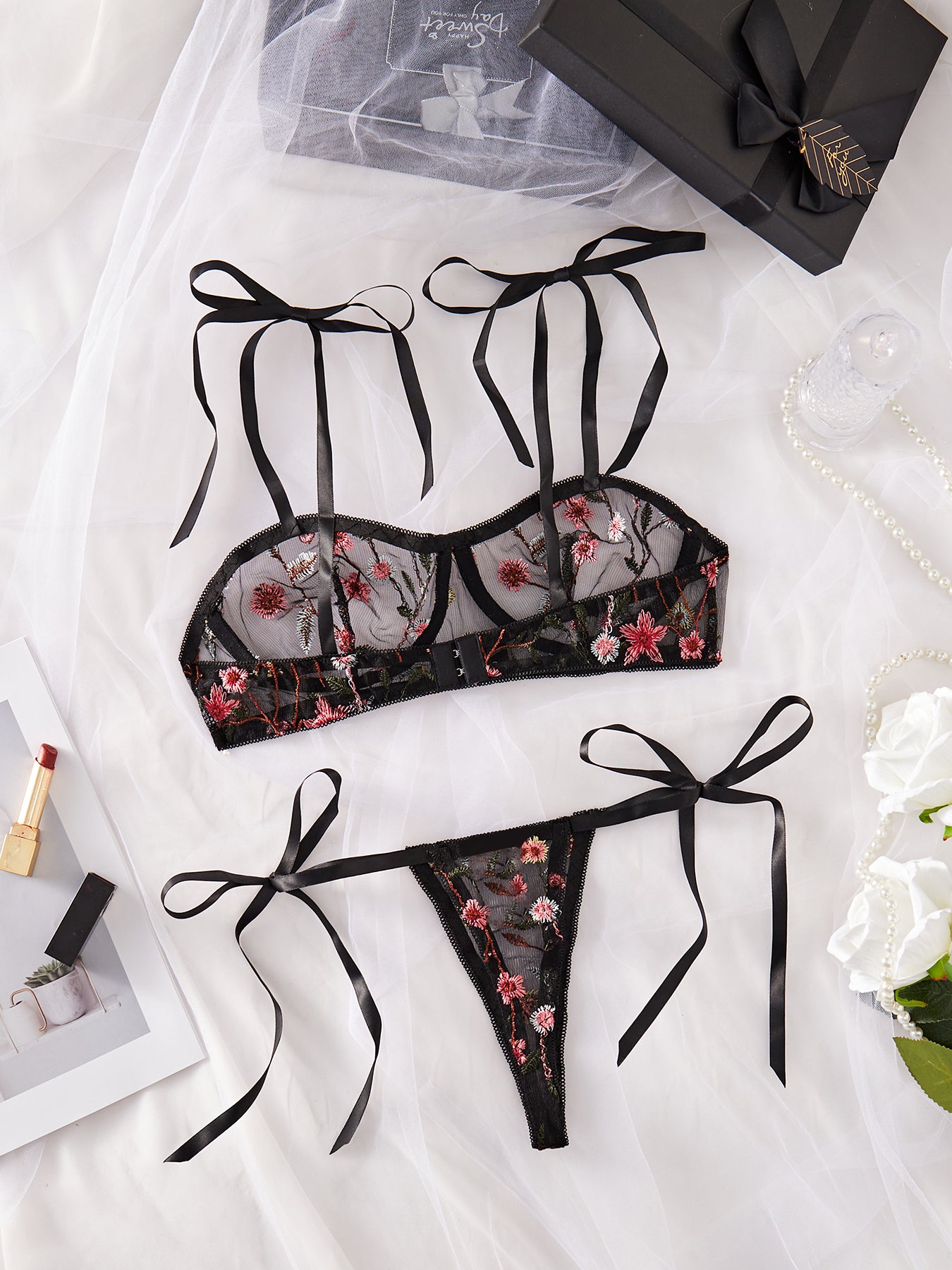 Tie-Up Lingerie Set – Sensual Bra & Thong for Intimate Nights