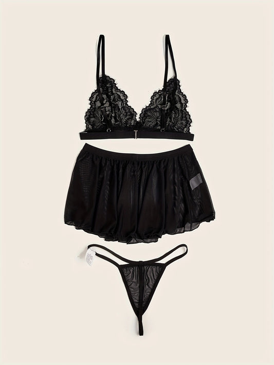 Black Ribbon Cross-Back Lingerie Set – Elegant & Seductive Nightwear
